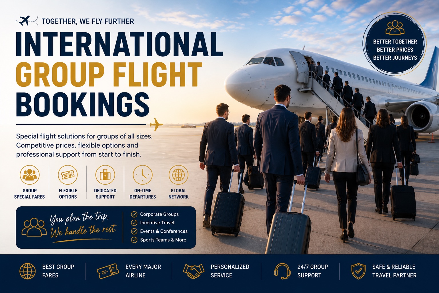 Cost-effective flight arrangements for groups of all sizes.