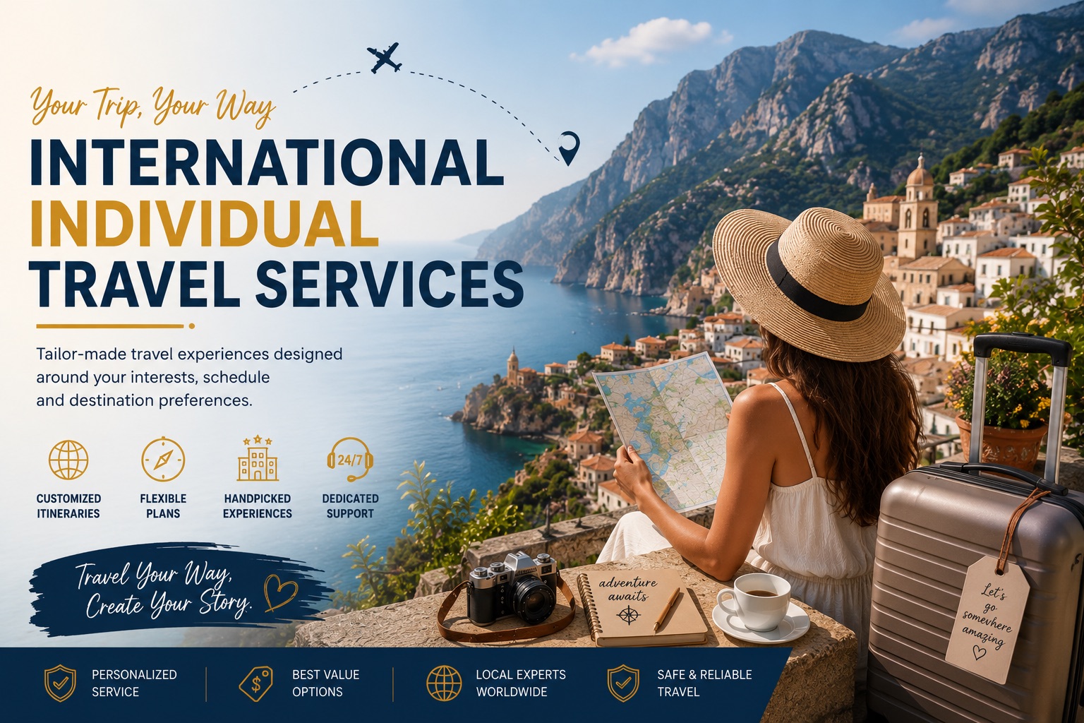 Personalized travel planning for independent travelers seeking flexibility and comfort.