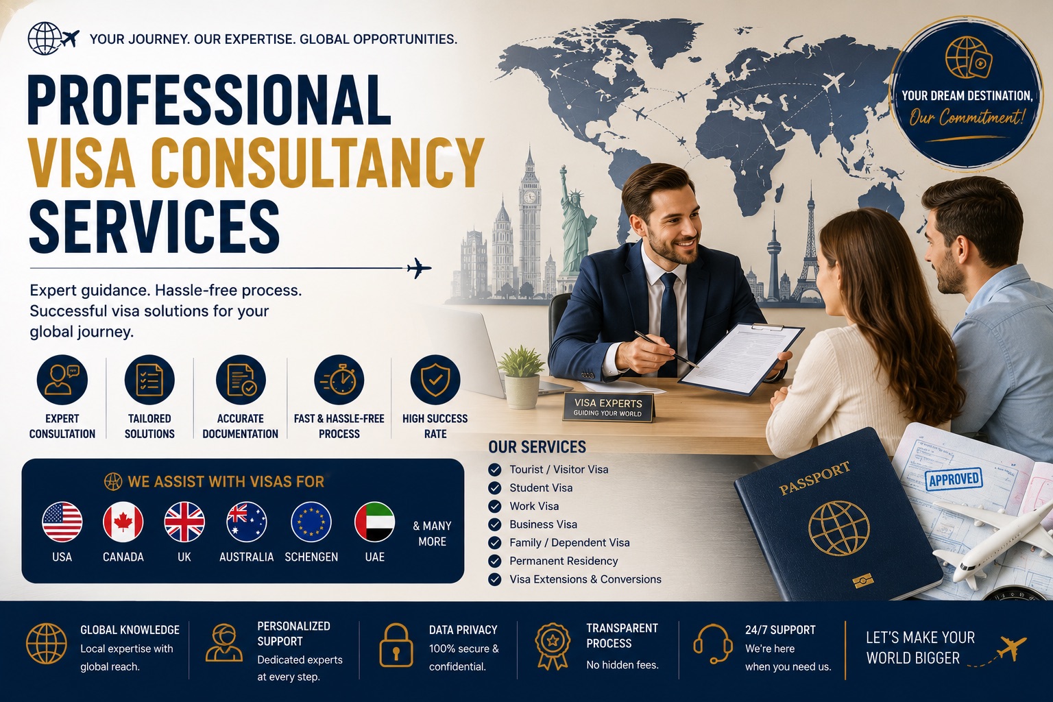 Professional guidance for visa applications and travel documentation.